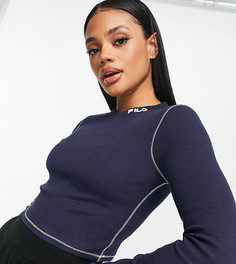 Темно-синий топ с высоким воротом в рубчик Fila – эксклюзивно для ASOS