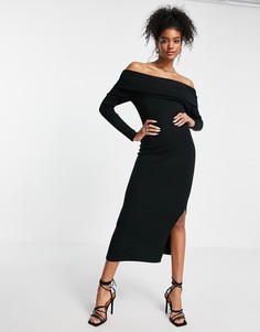 Черное платье макси с открытыми плечами French Connection-Черный цвет