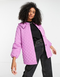 Фиолетовое расклешенное стеганое пальто с декоративным воротником Helene Berman-Фиолетовый цвет