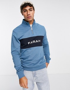 Синий свитшот с короткой молнией и вставками Farah-Голубой