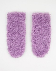 Пушистые сиреневые варежки из искусственного меха ASOS DESIGN-Фиолетовый цвет