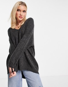 Серый вязаный пуловер с V-образным вырезом JDY Anne