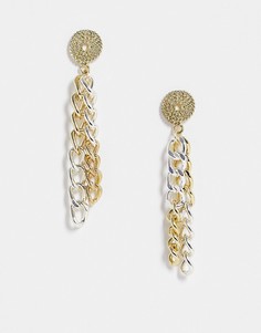 Серьги-подвески с массивными цепочками золотистого и серебристого цветов French Connection-Золотистый