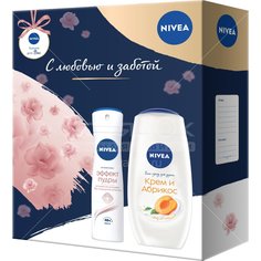 Подарочный набор Nivea Истинное наслаждение Антиперспирант Эффект пудры + Гель для душа Крем и Абрикос