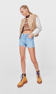 Stradivarius Шорты Свободного Кроя Из Денима Синий С Эффектом Потертости 36