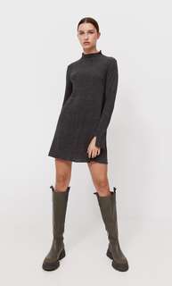 Stradivarius Короткое Платье Из Мягкой Ткани Темно-Серый L