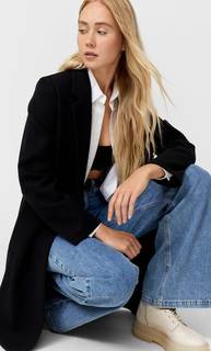 Stradivarius Пальто Из Трикотажной Ткани С Начёсом Черный Xs