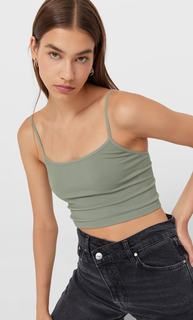 Stradivarius Укороченный Бесшовный Топ На Бретелях Хаки Xs
