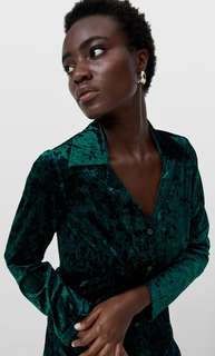 Stradivarius Пижамная Рубашка Из Бархата Бутылочно-Зеленый L