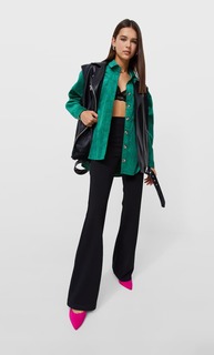 Stradivarius Плотная Рубашка Карго В Тонкий Рубчик Зеленый Xs