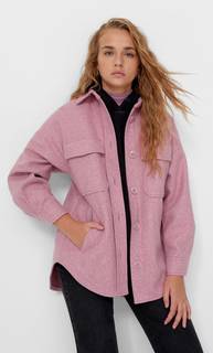 Stradivarius Куртка-Рубашка Из Плотного Трикотажа Приглушенно-Розовый M