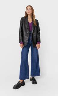 Stradivarius Пиджак Из Искусственной Кожи Черный L
