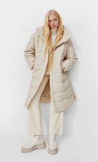 Stradivarius Длинный Пуховик Из Искусственной Кожи Цвет Небеленого Полотна M