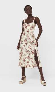 Stradivarius Платье Миди С Цветочным Принтом В Стиле Рустик Цвет Небеленого Полотна L