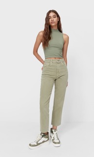 Stradivarius Укороченные Джинсы Прямого Кроя Хаки 44