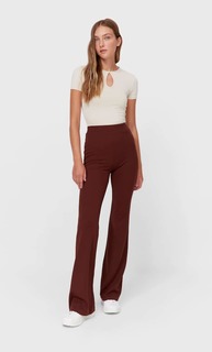 Stradivarius Однотонные Трикотажные Брюки Клеш Коричневый L