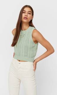 Stradivarius Жилет Из Кружева Кроше Зеленый Xs