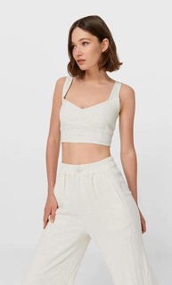 Stradivarius Топ В Стиле Рустик На Бретелях Цвет Камня S