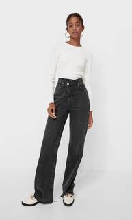 Stradivarius Джинсы Прямого Кроя С Асимметричным Поясом С Эффектом Потертости 40