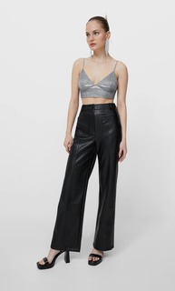 Stradivarius Брюки Из Искусственной Кожи С Карманами Черный 34