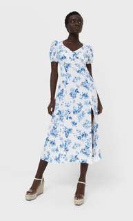 Stradivarius Платье Миди С Цветочным Принтом Синий Xs