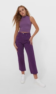 Stradivarius Укороченные Джинсы Прямого Кроя Темно-Пурпурный 38