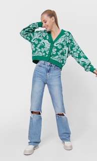 Stradivarius Жаккардовый Кардиган Зеленый M