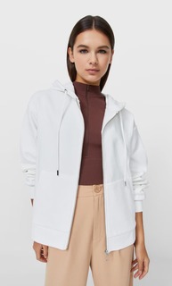 Stradivarius Худи Оверсайз На Молнии Цвет Небеленого Полотна Xs