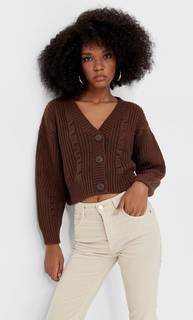 Stradivarius Кардиган С Узором «Косы» Коричневый Xs