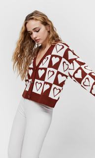Stradivarius Жаккардовый Трикотажный Кардиган Коричневый S