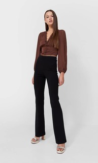 Stradivarius Атласная Блуза С V-Образным Вырезом Коричневый M