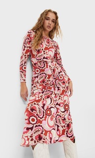 Stradivarius Длинное Платье В Стиле Ретро Ярко-Розовый Xl