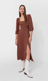 Stradivarius Платье Миди С Пуговицами Коричневый M
