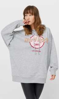 Stradivarius Худи Оверсайз С Принтом Hard Rock Cafe Пестро-Серый Xs