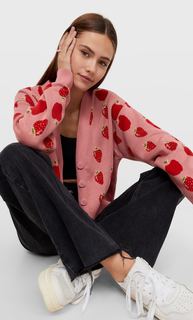 Stradivarius Жаккардовый Кардиган Ярко-Розовый Xs