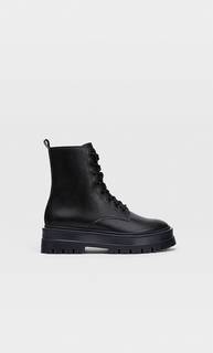 Stradivarius Ботинки На Низком Каблуке С Двойной Шнуровкой Черный 41