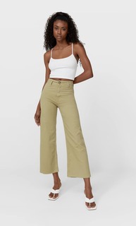 Stradivarius Бесшовные Брюки-Кюлоты Из Твила Зеленый 36