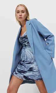 Stradivarius Пальто Из Трикотажной Ткани С Начёсом Небесно-Голубой L