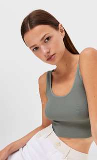 Stradivarius Укороченный Топ На Бретелях Хаки Xl