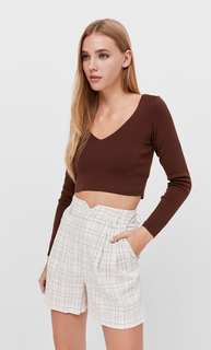 Stradivarius Вечерние Шорты В Клетку Цвет Небеленого Полотна 34