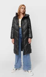 Stradivarius Удлиненный Пуховик Sorona Черный S