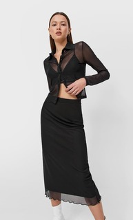 Stradivarius Юбка Миди Из Тюля Черный Xs