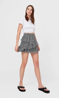 Stradivarius Мини-Юбка С Воланом Цвет Небеленого Полотна S