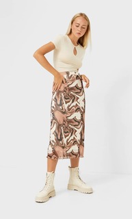 Stradivarius Юбка Миди Из Тюля Коричневый S