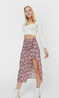 Stradivarius Юбка Миди В Стиле Парео Бежевый 34