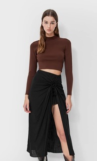 Stradivarius Юбка Миди В Стиле Рустик Черный 36