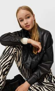 Stradivarius Укороченная Куртка Из Искусственной Кожи Черный L