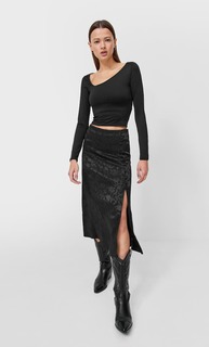 Stradivarius Юбка Миди С Сатинированной Отделкой Черный 40