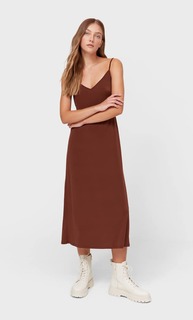 Stradivarius Трикотажное Платье Миди Коричневый M
