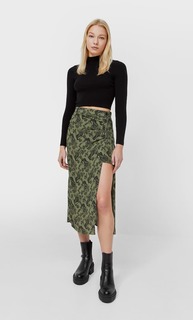 Stradivarius Юбка Миди В Стиле Парео Хаки 34